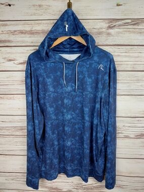Rhoback Mens XL Blue Water Print Hesi Performance Hoodie Lightweight Stretch
